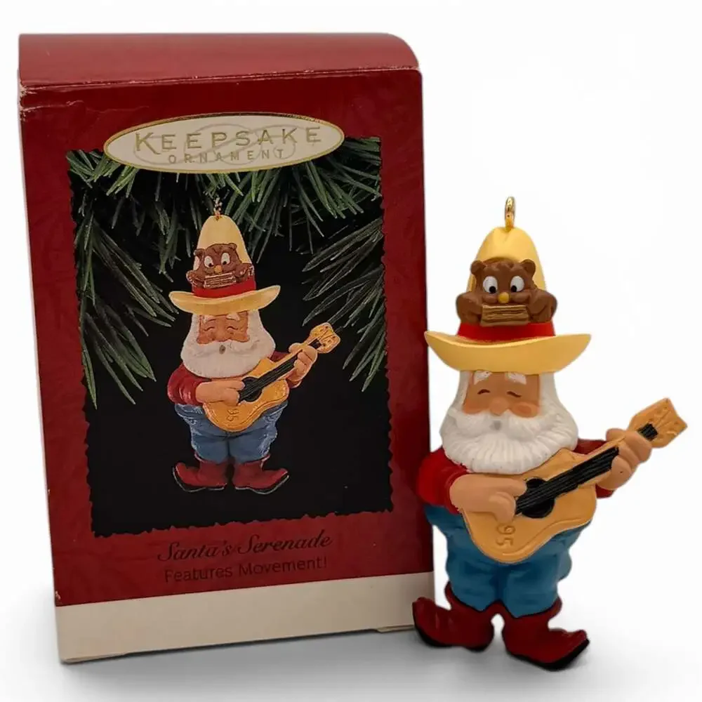 Hallmark Keepsake Ornament 1995 Santa's Serenade Cowboy Santa with Moving Owl